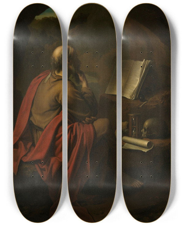 Triptych art skateboard deck of Pieter Van Der Werff St Jerome by Pieter Van Der Werff (1665-1722)