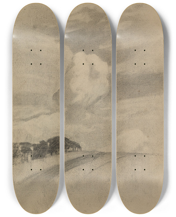 Triptych art skateboard deck of Gustav Kampmann Landschaftsstudie by Gustav Kampmann (1859-1917)