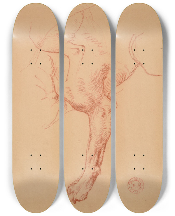 Triptych art skateboard deck of Jacquesraymond Brascassat Tude De Patte De Chien_2 by Jacques Raymond Brascassat (1804-1867)