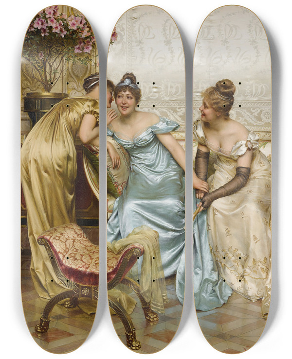 Triptych art skateboard deck of Frdric Soulacroix Secrets by Frederic Soulacroix (1858-1933)