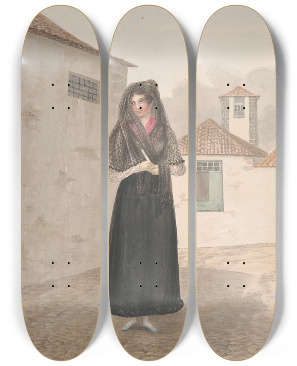 Triptych art skateboard deck of Alfred Diston Ladies Church Dress by Alfred Diston (1793-1861)
