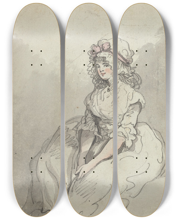 Triptych art skateboard deck of Thomas Rowlandson A Young English Beauty by Thomas Rowlandson (1756-1827)