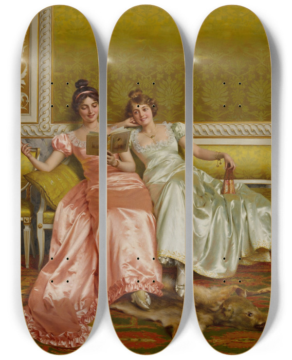 Triptych art skateboard deck of Vittorio Reggianini An Amusing Chapter by Vittorio Reggianini (1858-1938)