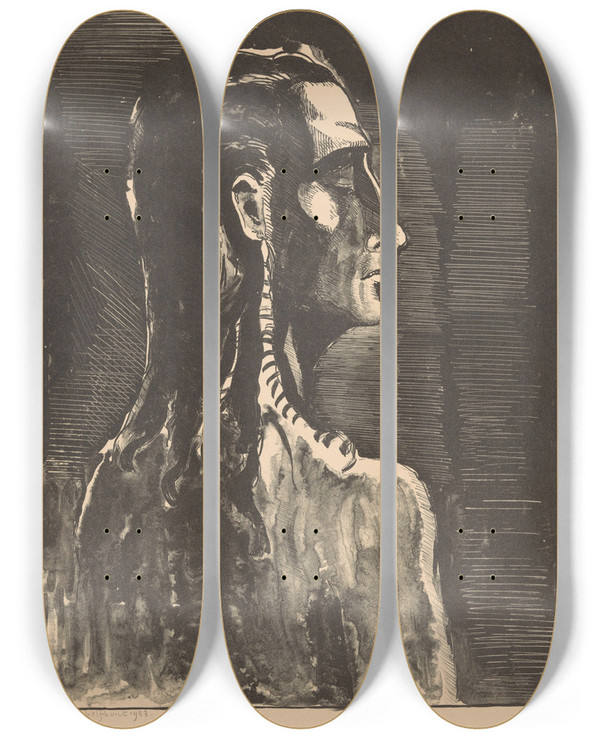 Triptych art skateboard deck of Lodewijk Schelfhout Figuur Met Gesloten Ogen by Lodewijk Schelfhout (1881-1943)