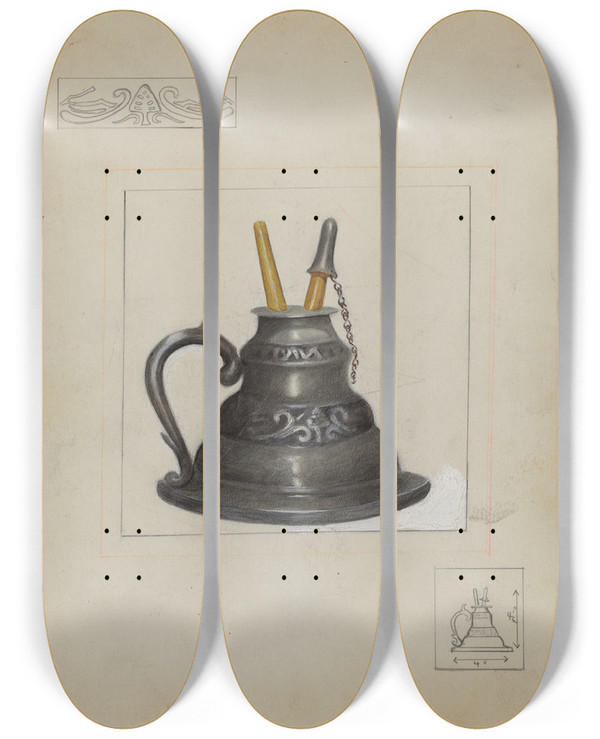 Triptych art skateboard deck of Ruth Bialostosky Lamp_2 by Ruth Bialostosky