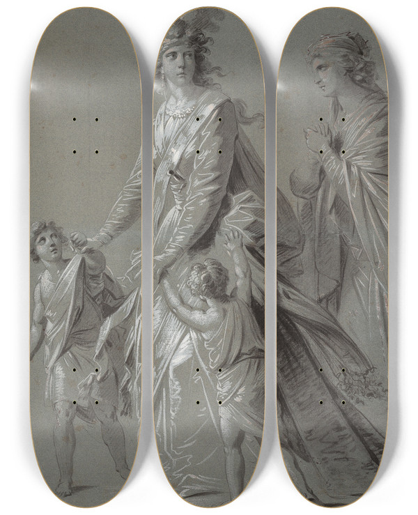 Triptych art skateboard deck of Heinrich Friedrich Fger Josepha Hortensia Fger Mit Ihren Kindern Als Medea by Heinrich Friedrich Fger (1751-1818)