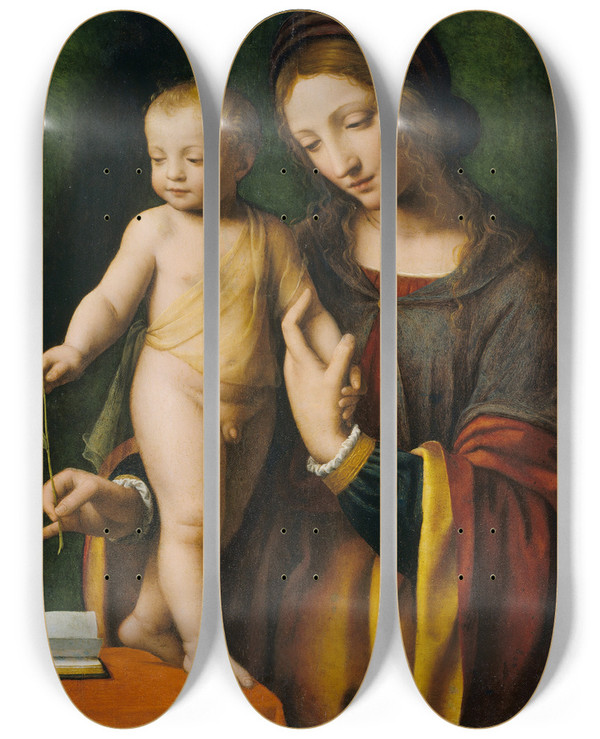 Triptych art skateboard deck of Bernardino Luini The Virgin And Child With A Columbine by Bernardino Luini (1480-1532)