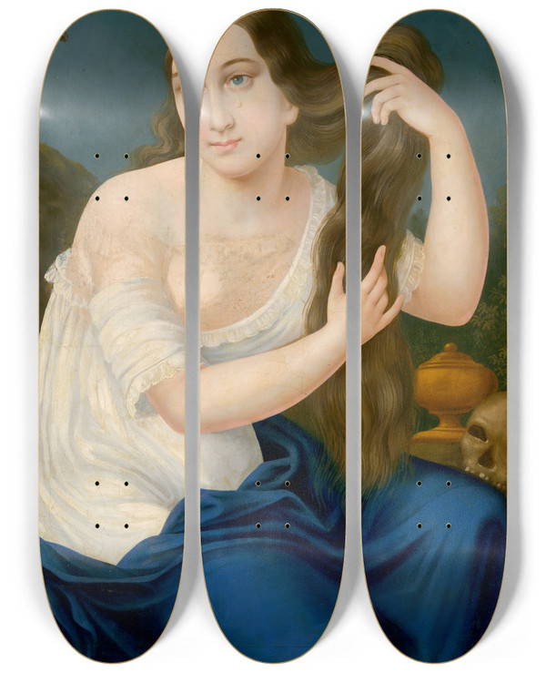 Triptych art skateboard deck of Jozef Boetech Klemens Mary Magdalene by Jozef Bozetech Klemens (1817-1883)