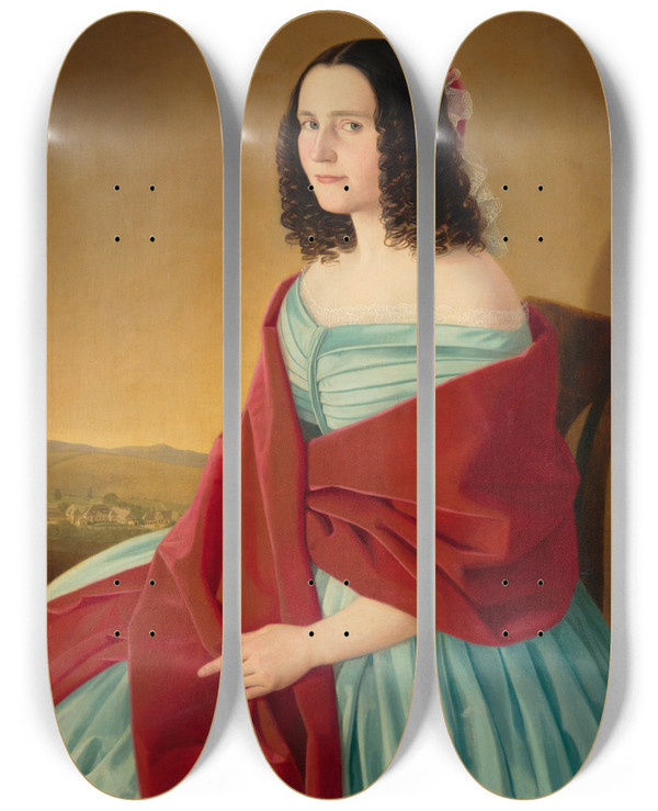 Triptych art skateboard deck of Jozef Boetech Klemens Portrait Of Mria Szmrecsnyi by Jozef Bozetech Klemens (1817-1883)