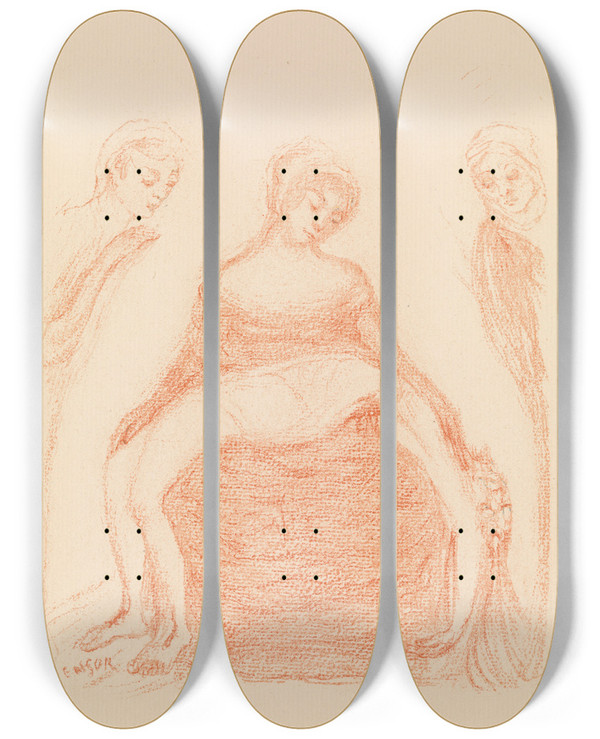 Triptych art skateboard deck of James Ensor Christ On His Mothers Knees by James Ensor (1860-1949)