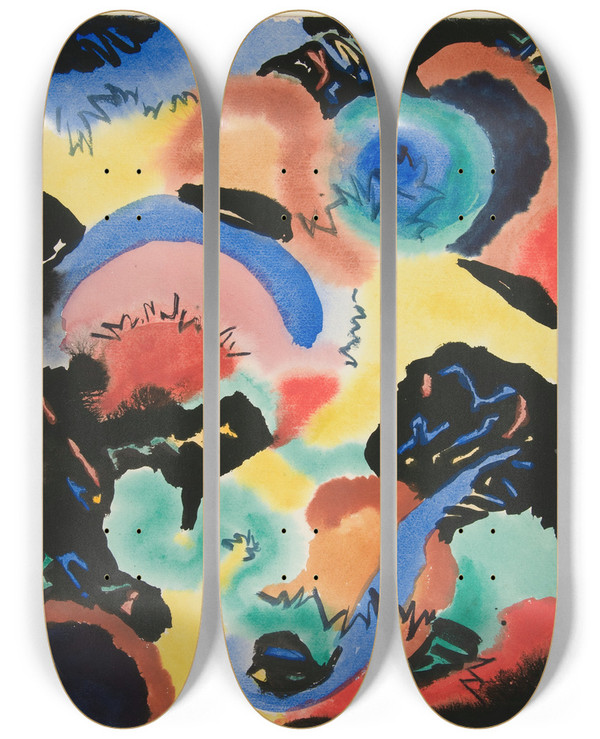 Triptych art skateboard deck of Fritz Stuckenberg Forms_1 by Fritz Stuckenberg (1881-1944)