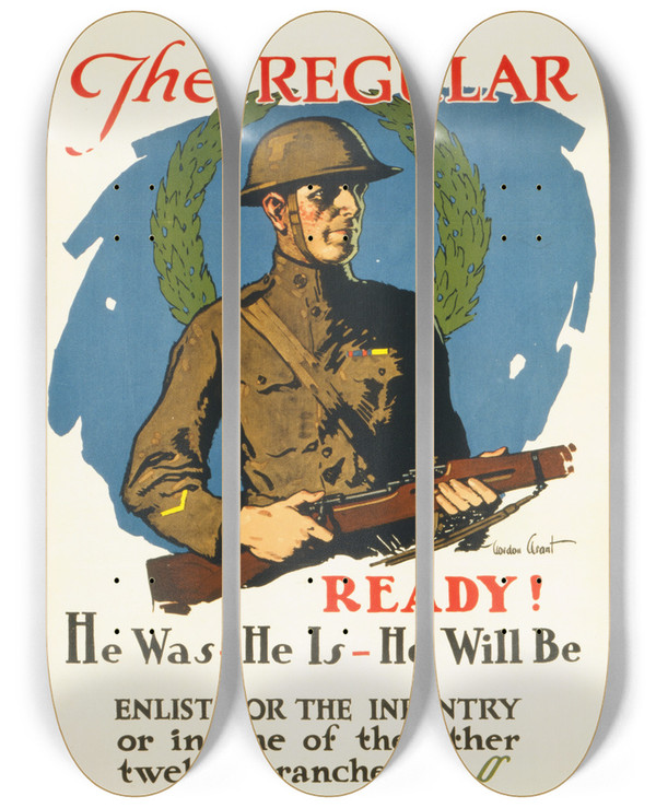 Triptych art skateboard deck of Gordon Grant The Regular Ready by Gordon Grant (1875-1962)