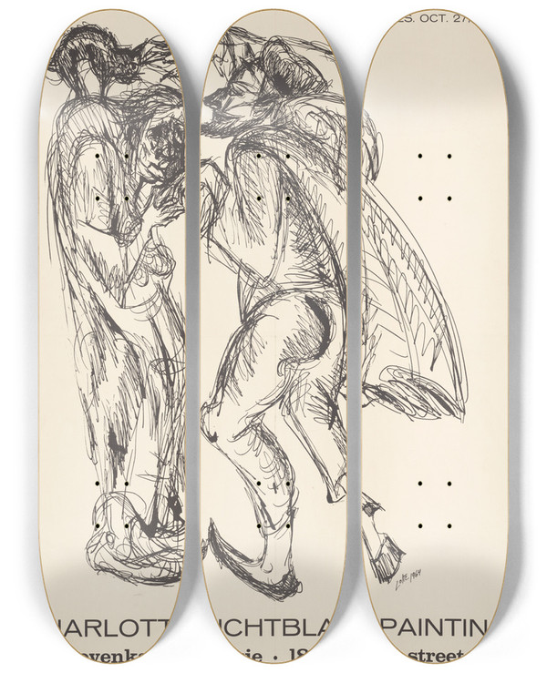 Triptych art skateboard deck of Charlotte Lichtblau Charlotte Lichtblau Paintings by Charlotte Lichtblau (1925-2013)