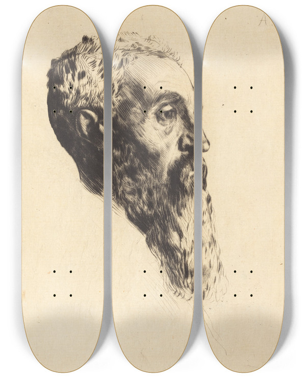 Triptych art skateboard deck of Alphonse Legros Head Of A Model Tete De Modele_2 by Alphonse Legros (1837-1911)