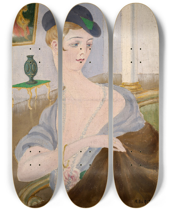 Triptych art skateboard deck of Aleksander Uurits Portrait Of A Lady by Aleksander Uurits (1888-1918)
