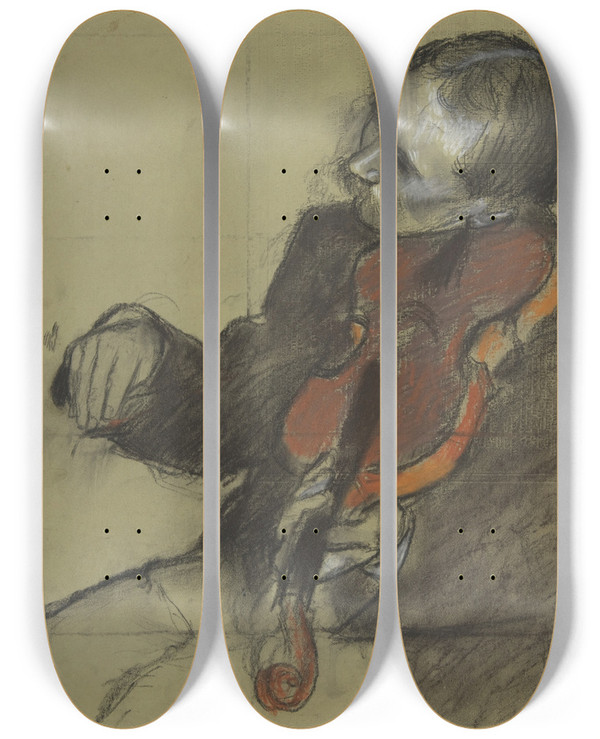 Triptych art skateboard deck of Edgar Degas Violinist Study For The Dance Lesson by Edgar Degas (1834-1917)