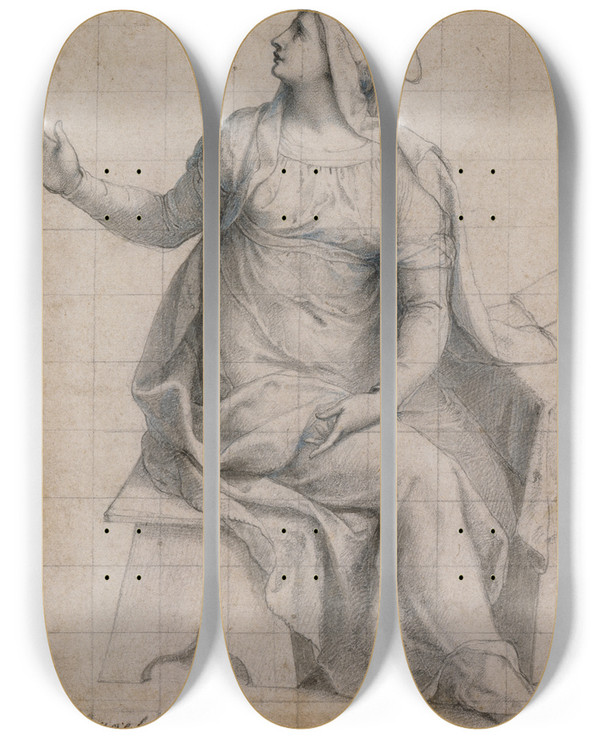 Triptych art skateboard deck of Livio Agresti Virgin Of The Annunciation by Livio Agresti (1505-1579)