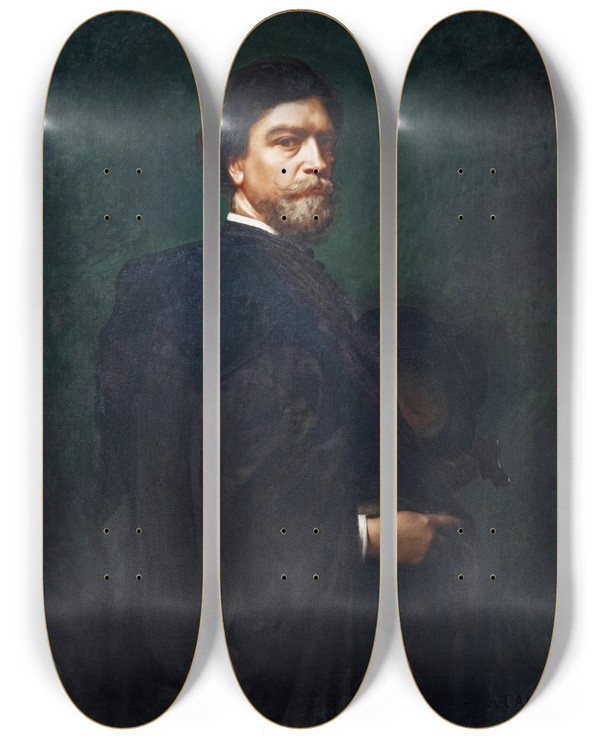 Triptych art skateboard deck of Armand Cambon Portrait Of Lartiste by Armand Cambon (1819-1885)