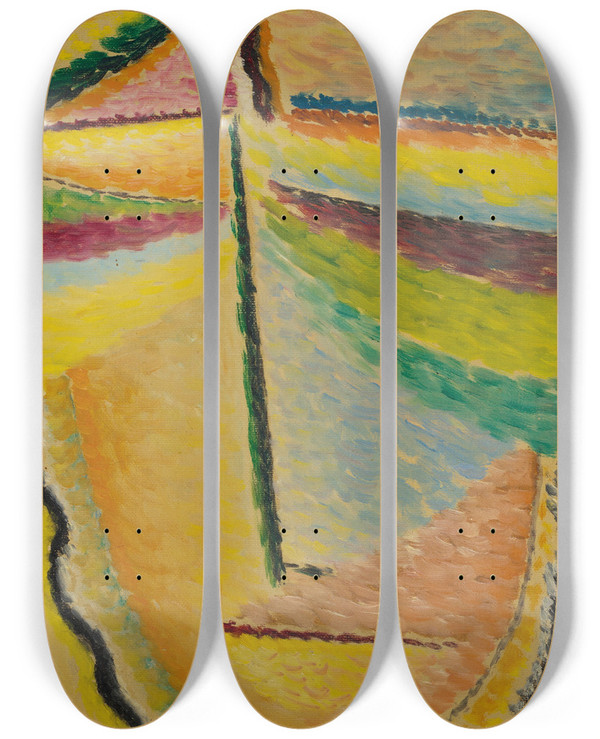 Triptych art skateboard deck of Alexej Von Jawlensky Abstrakter Kopf Der Schutzengel by Alexej Von Jawlensky (1864-1941)