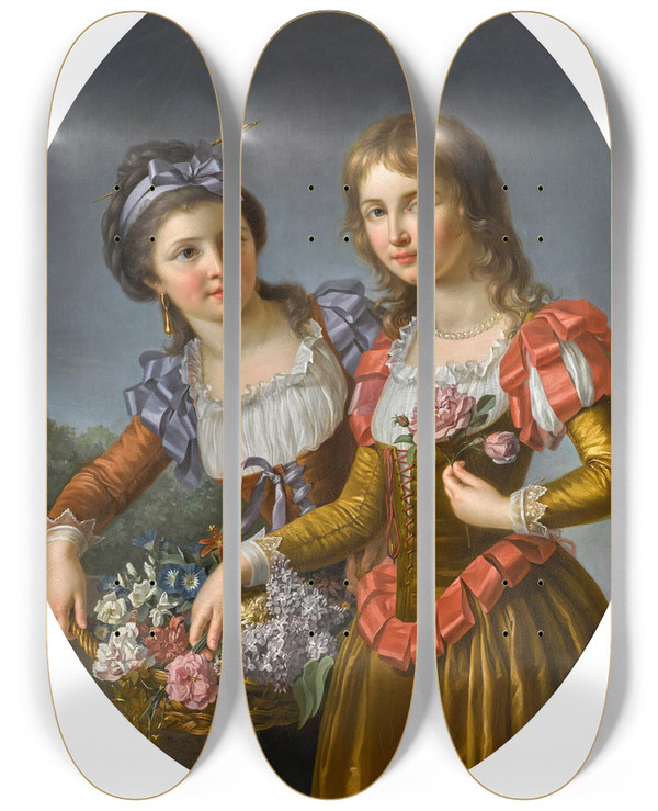 Triptych art skateboard deck of Marie Victoire Lemoine The Two Sisters by Marie Victoire Lemoine (1754-1820)
