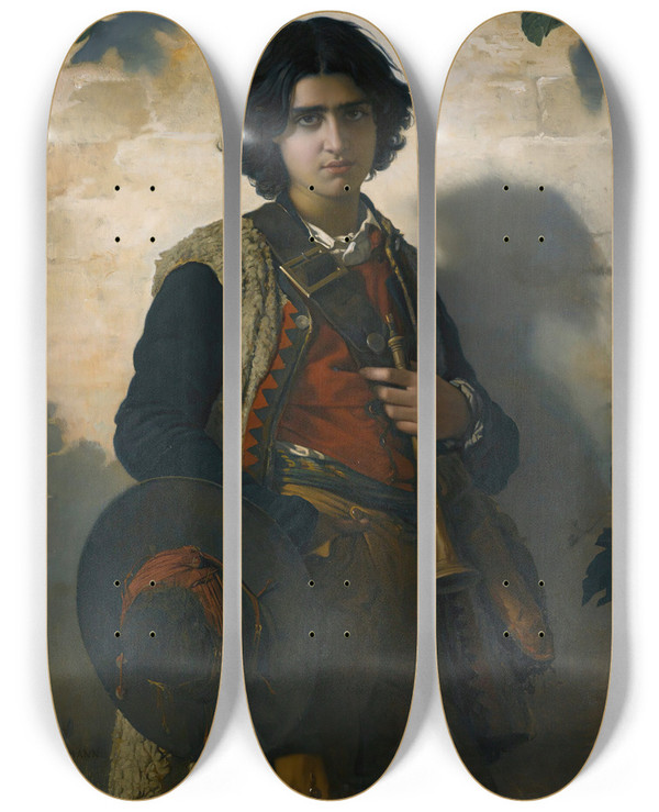Triptych art skateboard deck of Henri Lehmann Le Fifreitalien by Henri Lehmann (1814-1882)