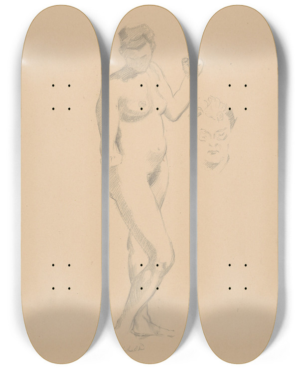 Triptych art skateboard deck of Tefan Polkorb Sketchbook With Nudes_18 by Stefan Polkorab