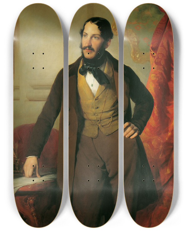 Triptych art skateboard deck of Friedrich Von Amerling Der Industrielle Maximilian Todesco by Friedrich Von Amerling (1803-1887)