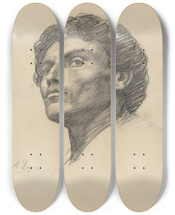 Triptych art skateboard deck of Alphonse Legros Head Of A Man Ii by Alphonse Legros (1837-1911)