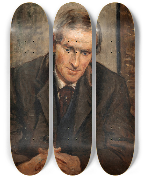 Triptych art skateboard deck of Sarah Henrietta Purser Portrait Of Jack B Yeats 18711957 by Sarah Henrietta Purser (1848-1943)