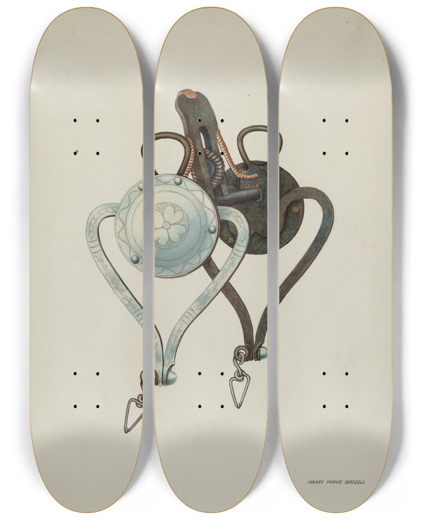 Triptych art skateboard deck of Harry Mann Waddell Bit by Harry Mann Waddell (1876-1956)
