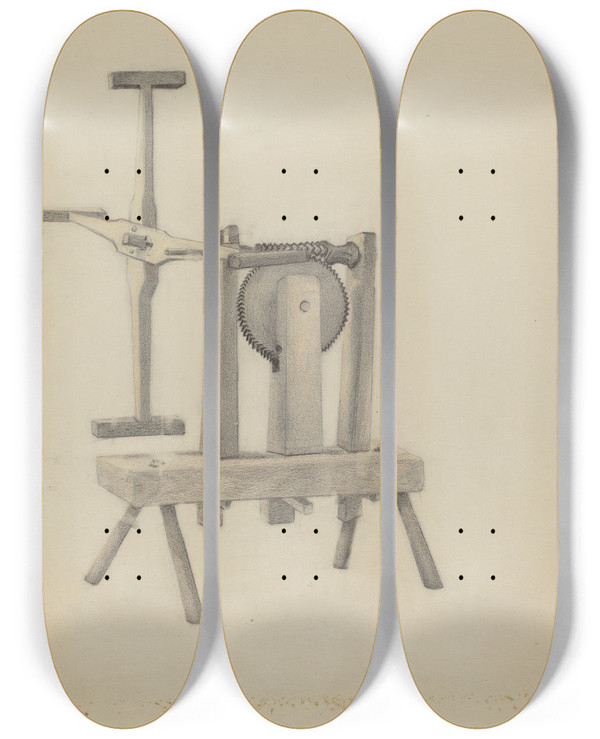 Triptych art skateboard deck of Irene Malawicz Spinning Wheel by Irene Malawicz