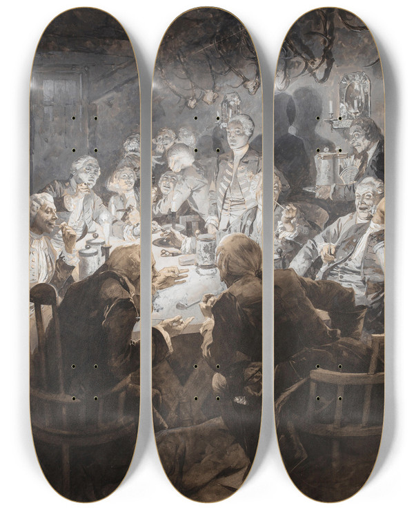 Triptych art skateboard deck of Alphonse Mucha Guillaume 1Er Dans Son Collge De Tabac by Alphonse Mucha (1860-1939)