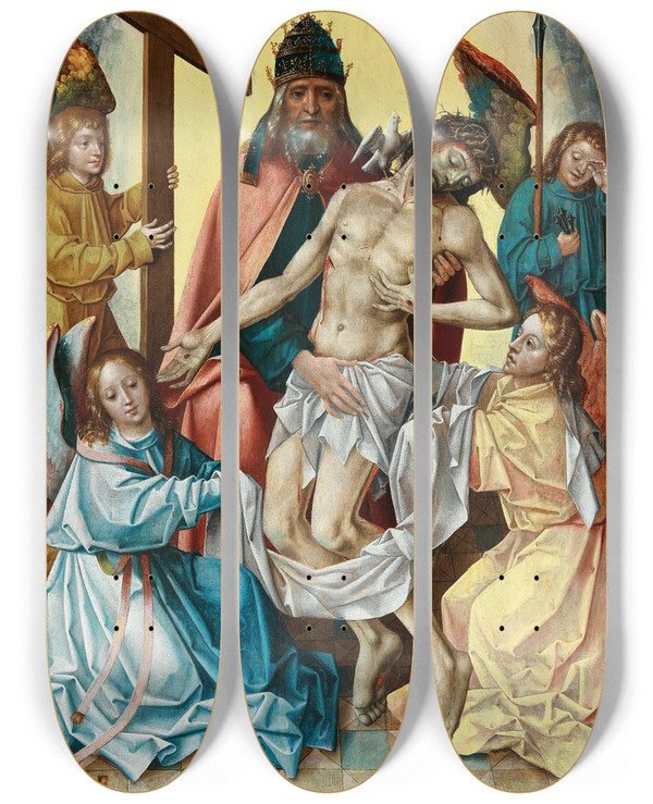 Triptych art skateboard deck of Master Of The Von Groote Adoration The Holy Trinity by Master Of The Von Groote Adoration (1510-1520)