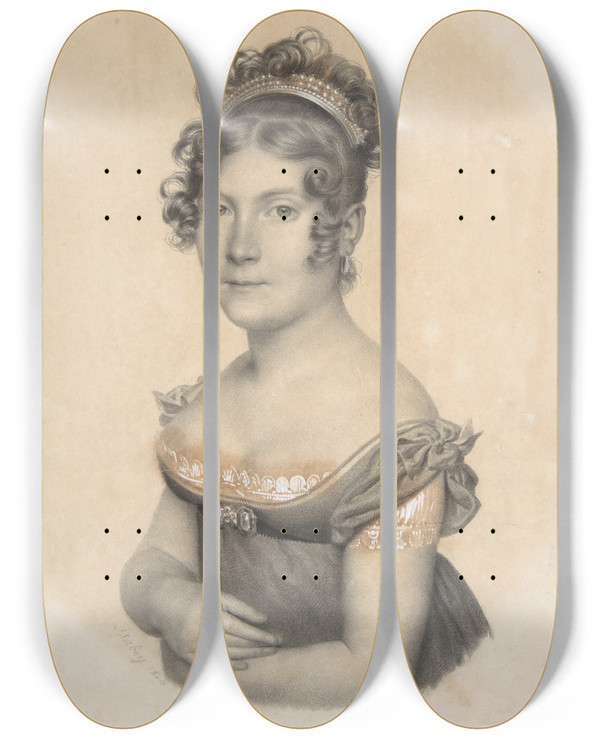 Triptych art skateboard deck of Jeanbaptiste Isabey Lady Of The Court Of Napolon I by Jean-Baptiste Isabey (1767-1855)