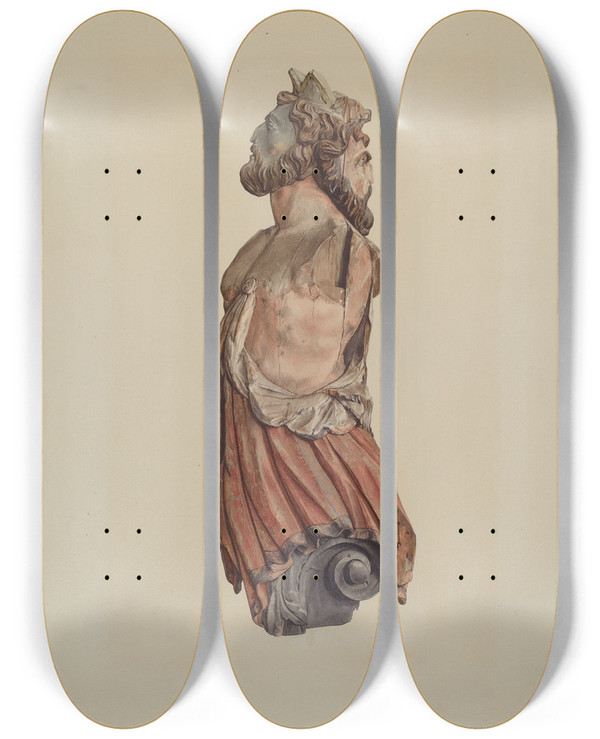 Triptych art skateboard deck of Ingrid Selmerlarsen Figurehead Janus by Ingrid Selmer-Larsen