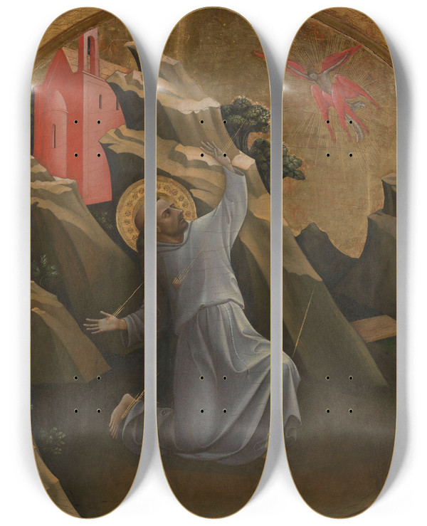 Triptych art skateboard deck of Lorenzo Monaco Saint Francis Receiving The Stigmata by Lorenzo Monaco (1370-1425)