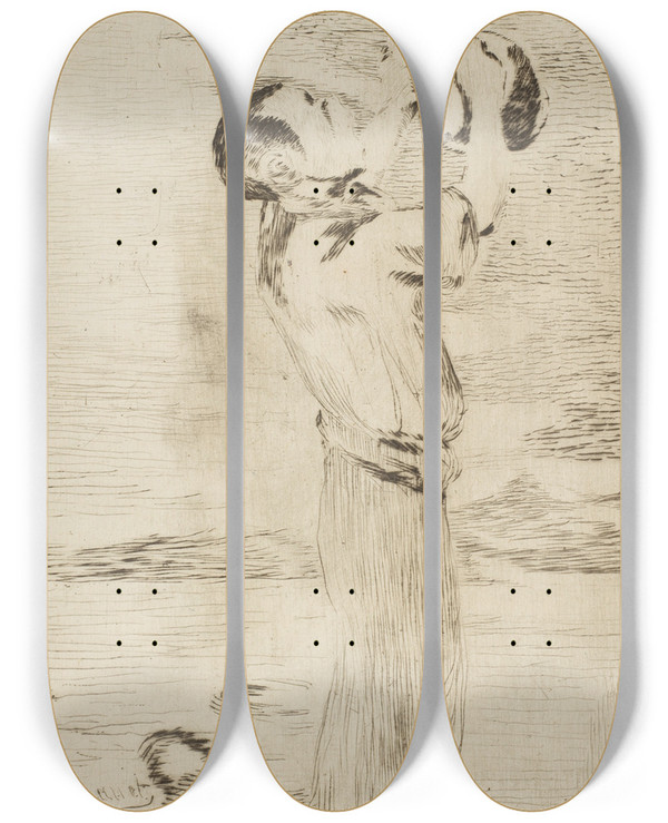 Triptych art skateboard deck of Douard Manet The Water Drinker by douard Manet (1832-1883)