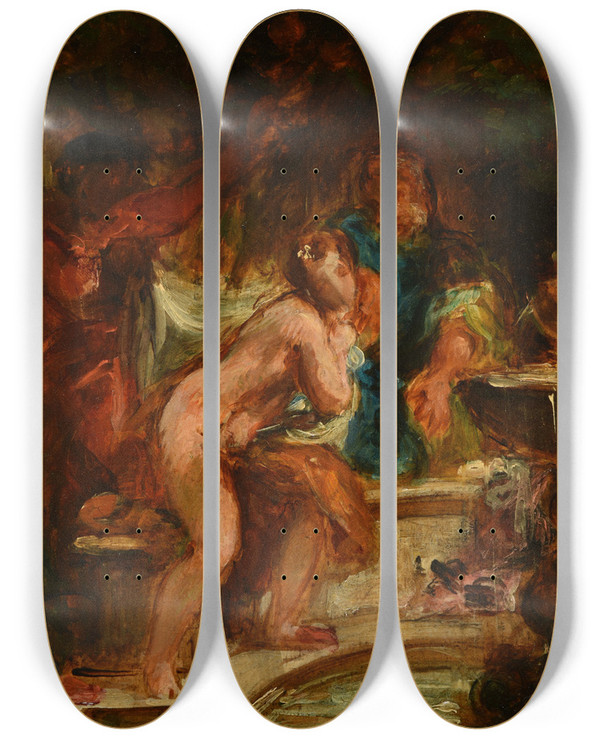 Triptych art skateboard deck of Eugne Delacroix Suzanne Et Les Vieillards by Eugene Delacroix (1798-1863)