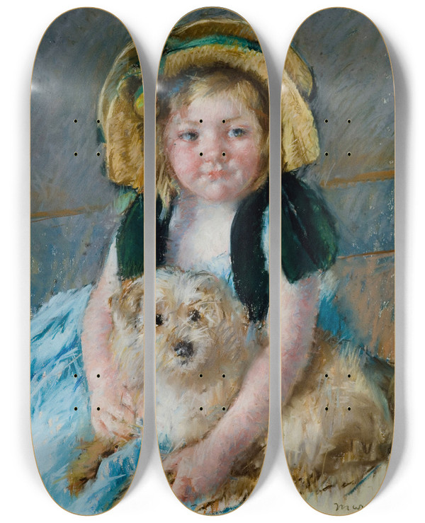 Triptych art skateboard deck of Mary Cassatt Sara Avec Son Chien by Mary Cassatt (1844-1926)