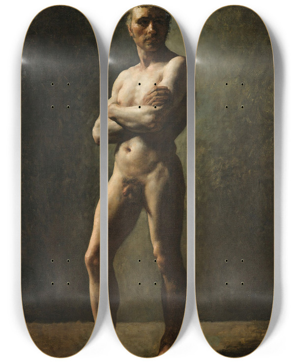 Triptych art skateboard deck of Thodore Gricault Mans Academy Crossed Arms by Theodore Gericault (1791-1824)