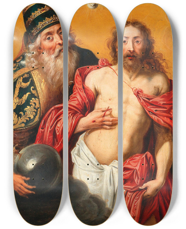 Triptych art skateboard deck of Flemish School The Holy Trinity by Flemish School