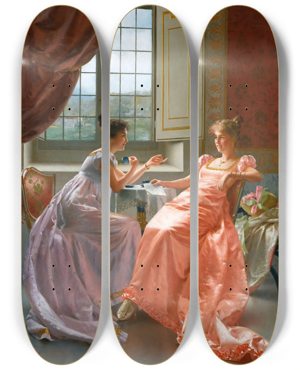 Triptych art skateboard deck of Vittorio Reggianini An Amusing Letter by Vittorio Reggianini (1858-1938)