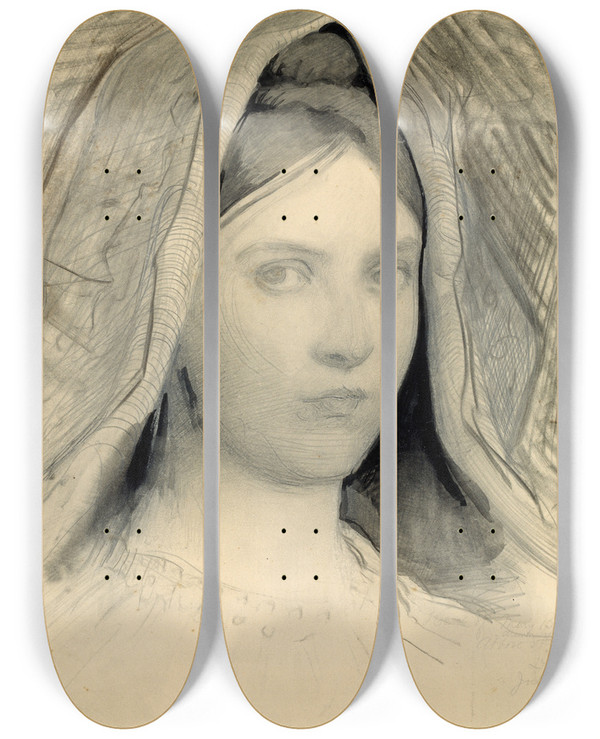Triptych art skateboard deck of Abbott Handerson Thayer Head Of Mary B Thayer by Abbott Handerson Thayer (1849-1921)