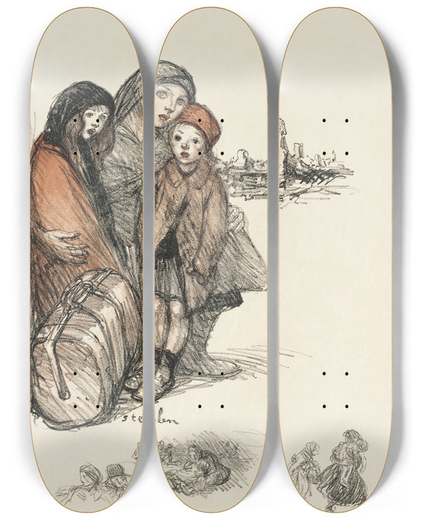 Triptych art skateboard deck of Thophile Alexandre Steinlen Refugis_1 by Theophile Alexandre Steinlen (1859-1923)