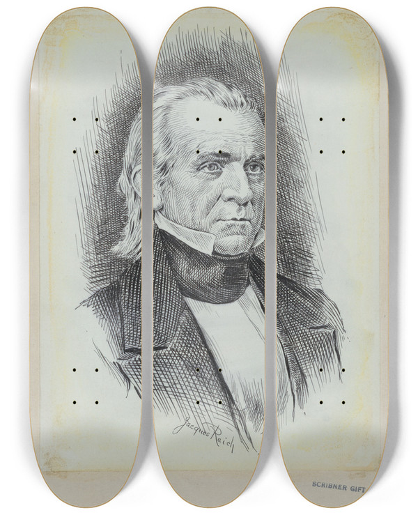 Triptych art skateboard deck of Jacques Reich James K Polk by Jacques Reich (1852-1923)