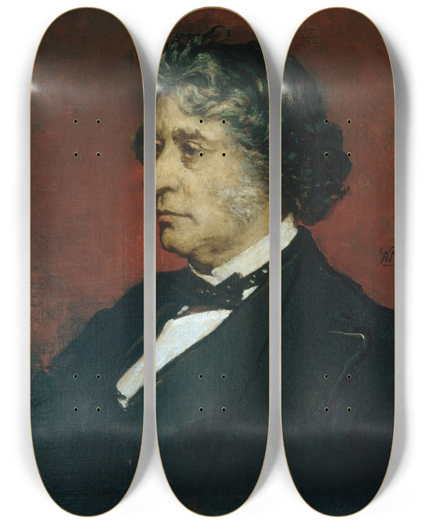 Triptych art skateboard deck of William Morris Hunt Charles Sumner by William Morris Hunt (1824-1879)