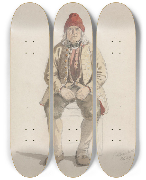 Triptych art skateboard deck of Adolph Tidemand Kolbein Vossevangen Voss by Adolph Tidemand (1814-1876)