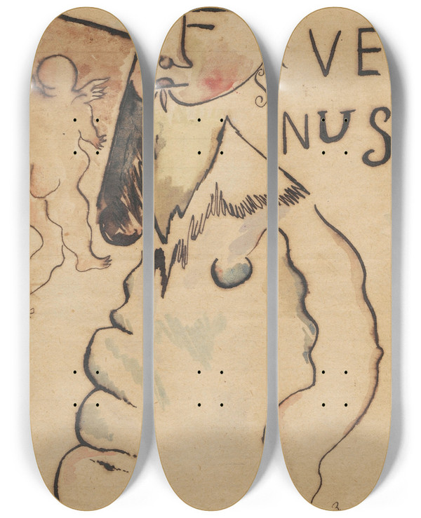 Triptych art skateboard deck of Zygmunt Waliszewski Venus by Zygmunt Waliszewski (1897-1936)