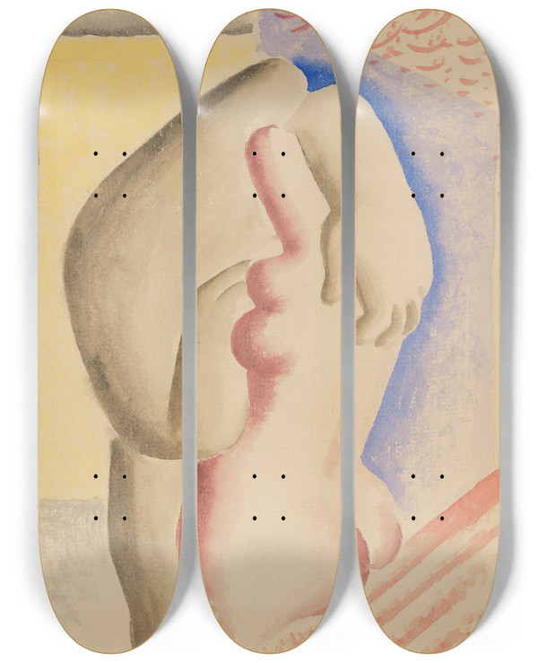 Triptych art skateboard deck of Mikul Galanda Lovers_2 by Mikulas Galanda (1895-1938)