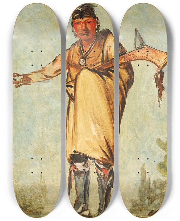 Triptych art skateboard deck of George Catlin Nwkw Wood Former Chief Of The Tribe by George Catlin (1796-1872)
